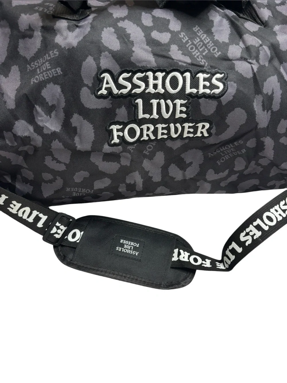 Assholes Live Forever Emotional Baggage Black Cheetah Animal Duffel Bag NWOT
